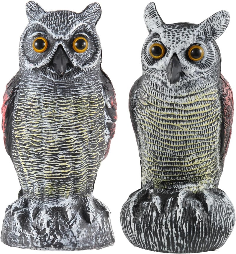 Hedoc 2 Pack Fake Owl Decoys to Scare Birds Away from Gardens and Rooftop, Long-Eared Owl Bird Deterrents, Nature Scarecrow Plastic Owls Pest Repellent, Owl Statue for Garden Decor, Yard Decoration - Image 1